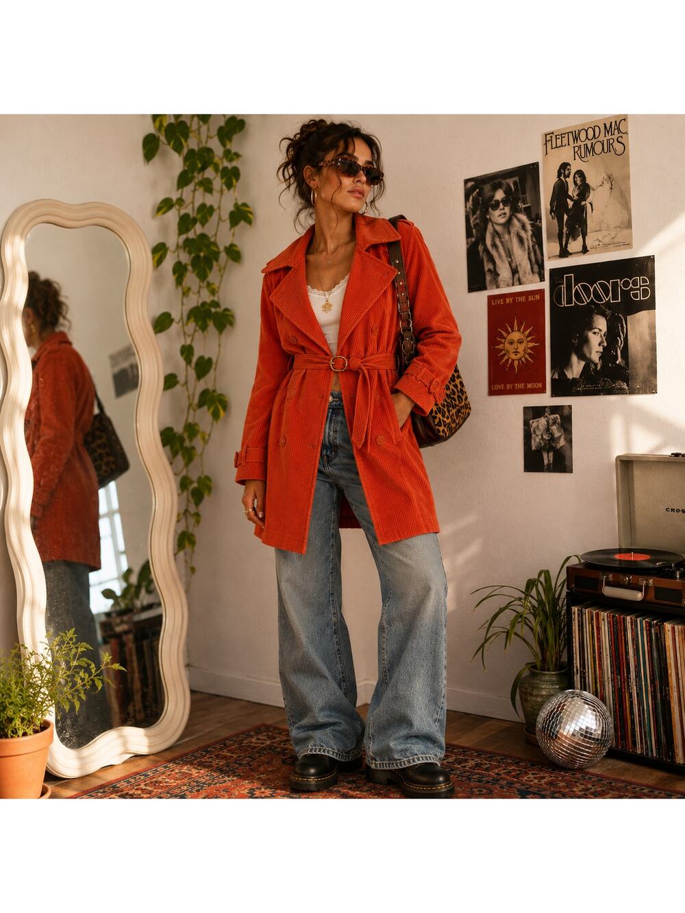 Bebe Sz Small Orange Cotton Blend Corduroy Button Up Trench Coat Spring Jacket